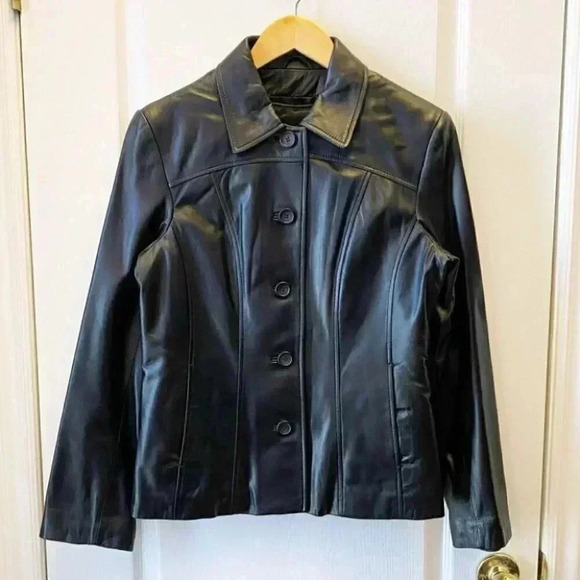 Danier Black Leather Jacket Blazer Button Front  Insulated Removable Liner Small - Picture 2 of 16